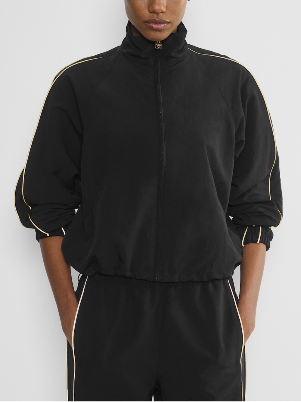 Aritzia Black Utility Track Jacket with Gold Piping